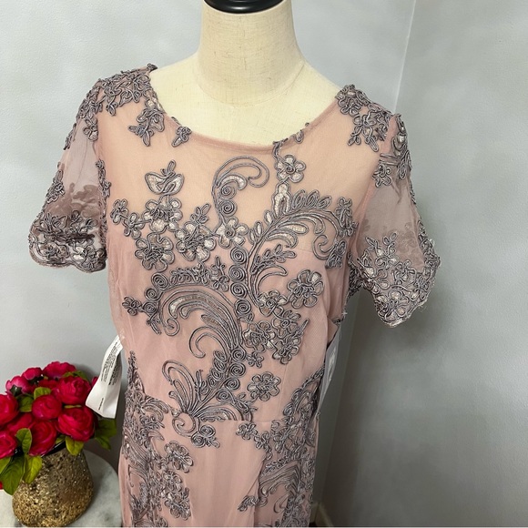 JS COLLECTION Pink Soutache Short Sleeve Full-Length Formal Dress / Gown - NWT - Picture 7 of 17